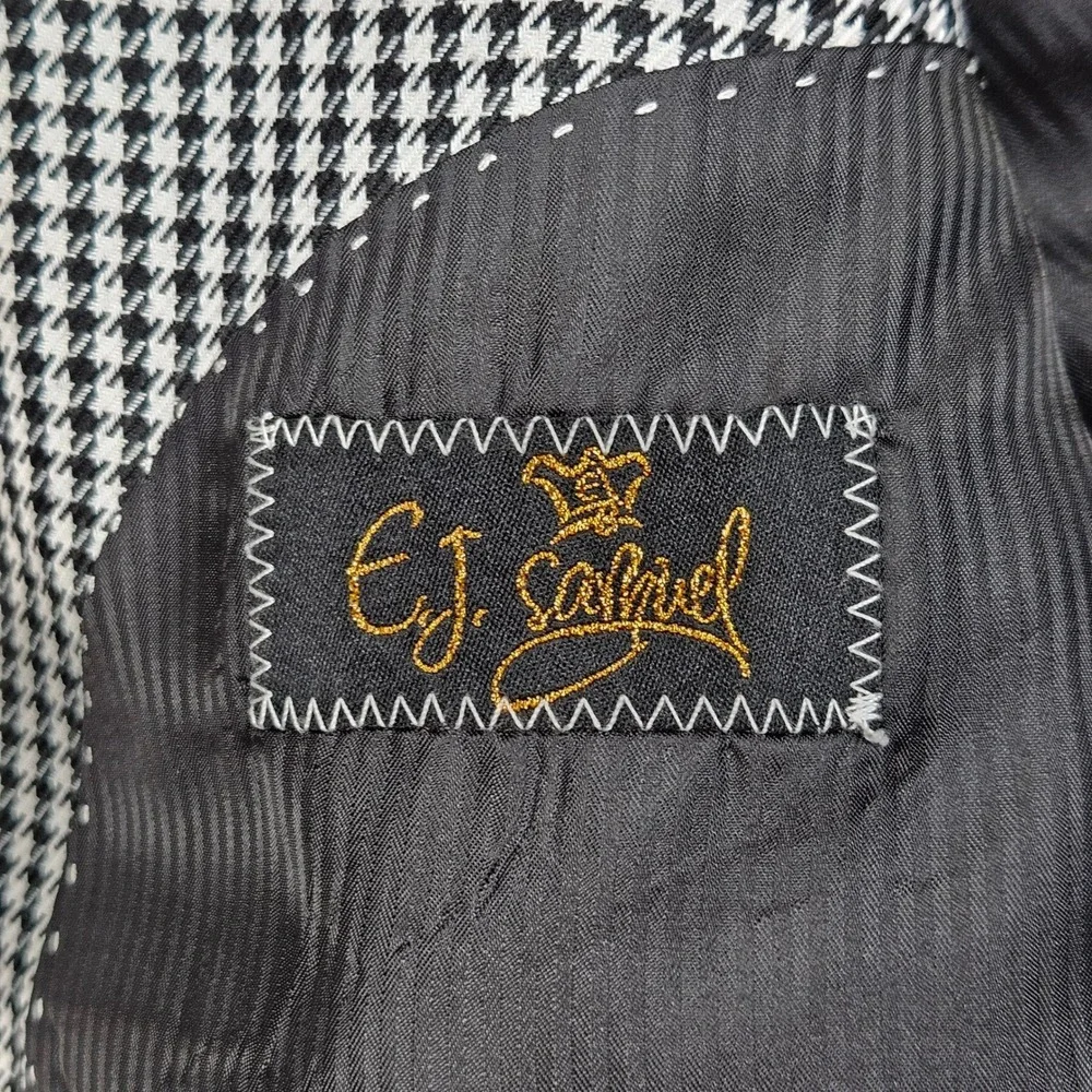 EJ‎ Samuel 3 Piece Suit Mens 54R 48x28 Black Houndstooth Velvet Trim M2692